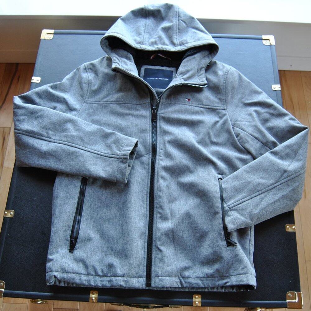 Tommy Hilfiger Small Gray Zip-up Winter Jacket w/ Hood & Fleece Lining